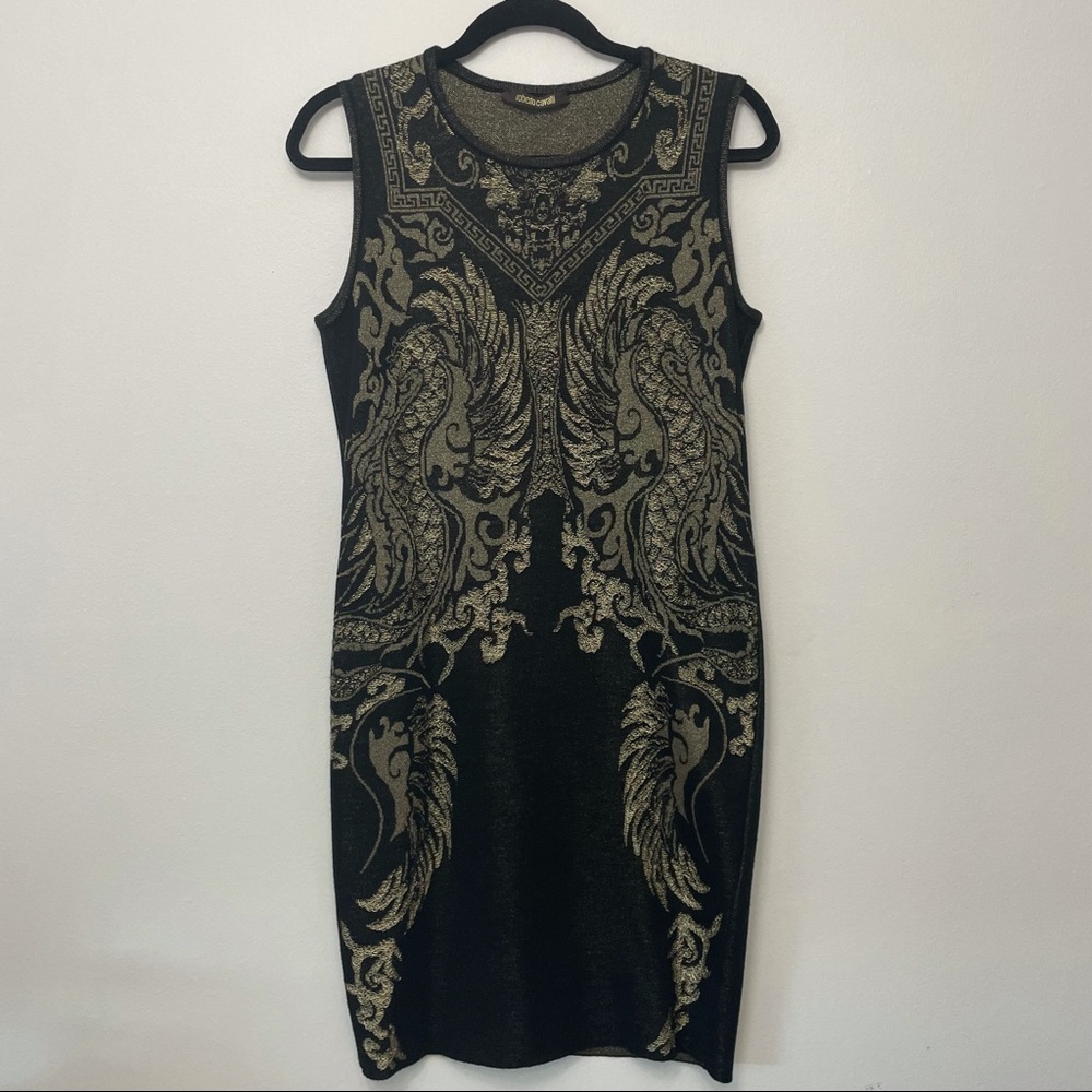 Roberto Cavalli Gold Black Knit Sleeveless Dress size 44